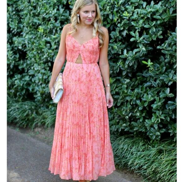 Amur | Chiffon Maxi Dress Pleated Long Flowing Cut Out 6 - Picture 1 of 14